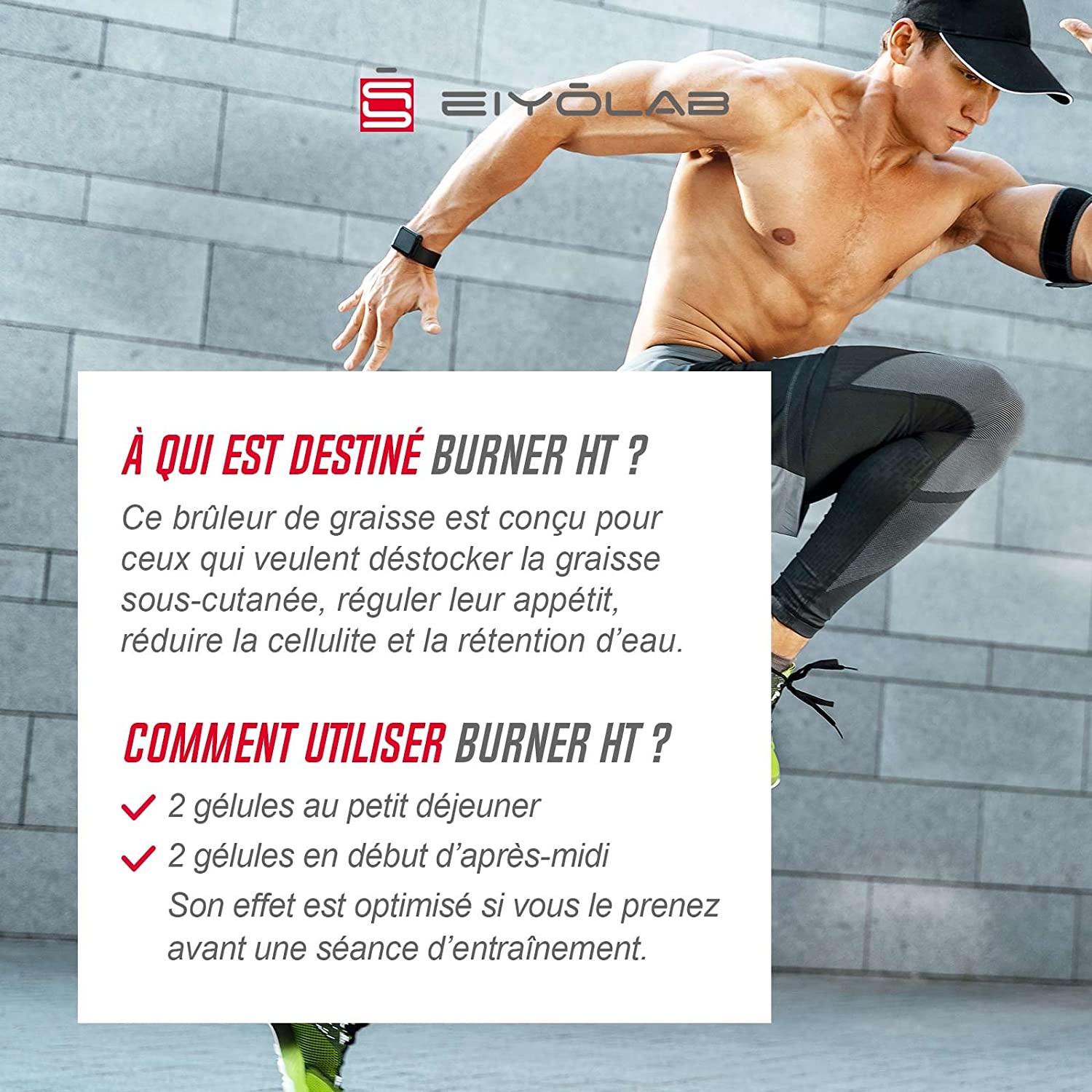 Le Burner HT 2.0 est un brûleur de graisse très puissant. Les brûleurs de graisse sont des compléments alimentaires minceur basés sur des formules conçues pour activer la thermogenèse, limiter le stockage et réduire l'appétit. C'est une solution à la fois pour perdre du poids et réduire votre taux de graisse corporelle. Un brûleur de graisse puissant permet également aux sportifs, hommes ou femmes, de réduire très rapidement leur taux de graisse corporelle avec une alimentation équilibrée. Cela sera particulièrement utile pour un concours, même pendant une phase sèche. 🏆 FORMULE GAGNANTE ●● Ce brûleur de graisse fait partie des plus puissants de sa génération : Sa formule à large spectre a été spécialement développée dans l’objectif de cibler les adipocytes sous plusieurs angles. Grâce à sa formule complète et ses dosages uniques, notre brûleur de graisse a été récompensé en remportant le comparatif 60M de consommateurs (n°538 - juin 2018) !~~~🔥3 ACTIFS THERMOGENIQUES ●● Le Guarana, le Thé vert et le Maté, sources naturelles de caféine, élèvent le métabolisme de base afin d’activer la combustion des graisses stockées, et ce, même au repos. Les toxines issues de cette combustion ainsi que l’eau sous-cutanée sont ensuite évacuées grâce à la présence de Reine des Prés, un puissant draineur naturel.~~~🏃♀️ 3 ACTIFS LIPOTROPES ●● Le Burner HT Eiyolab contient 3 actifs lipotropes (L-Carnitine, Garcinia cambogia et Extrait de Framboisier) qui mobilisent les graisses stockées afin que les acides gras qu’elles contiennent puissent être utilisés comme combustible. Ce brûle graisse est donc idéal avant vos séances d’endurance mais aussi en accompagnement d’un régime cétogène (keto).~~~✋3 ACTIFS MODÉRATEURS ●● Ce brûleur de graisse prévient la prise de poids grâce à trois actifs modérateurs : le Chitosan pour capter les lipides dès l'estomac et limiter leur assimilation, le Chrome pour absorber le glucose et ainsi maintenir un taux d’insuline stable et enfin le Garcinia Cambogia, riche en acide hydroxycitrique, pour réduire la faim et empêcher la formation de nouveaux adipocytes.~~~📞 SATISFACTION CLIENT ●● Le Burner HT est fabriqué en France, à base d’ingrédients sélectionnés pour leur qualité. Ce produit ne se substitue pas à une alimentation variée et équilibrée, ainsi quà une pratique dactivité sportive. Votre satisfaction est notre priorité. Contactez-nous, notre équipe de nutritionnistes et dexperts se fera un plaisir de vous offrir une assistance personnalisée."Voir la promo sur Amazon bruleur de graisses