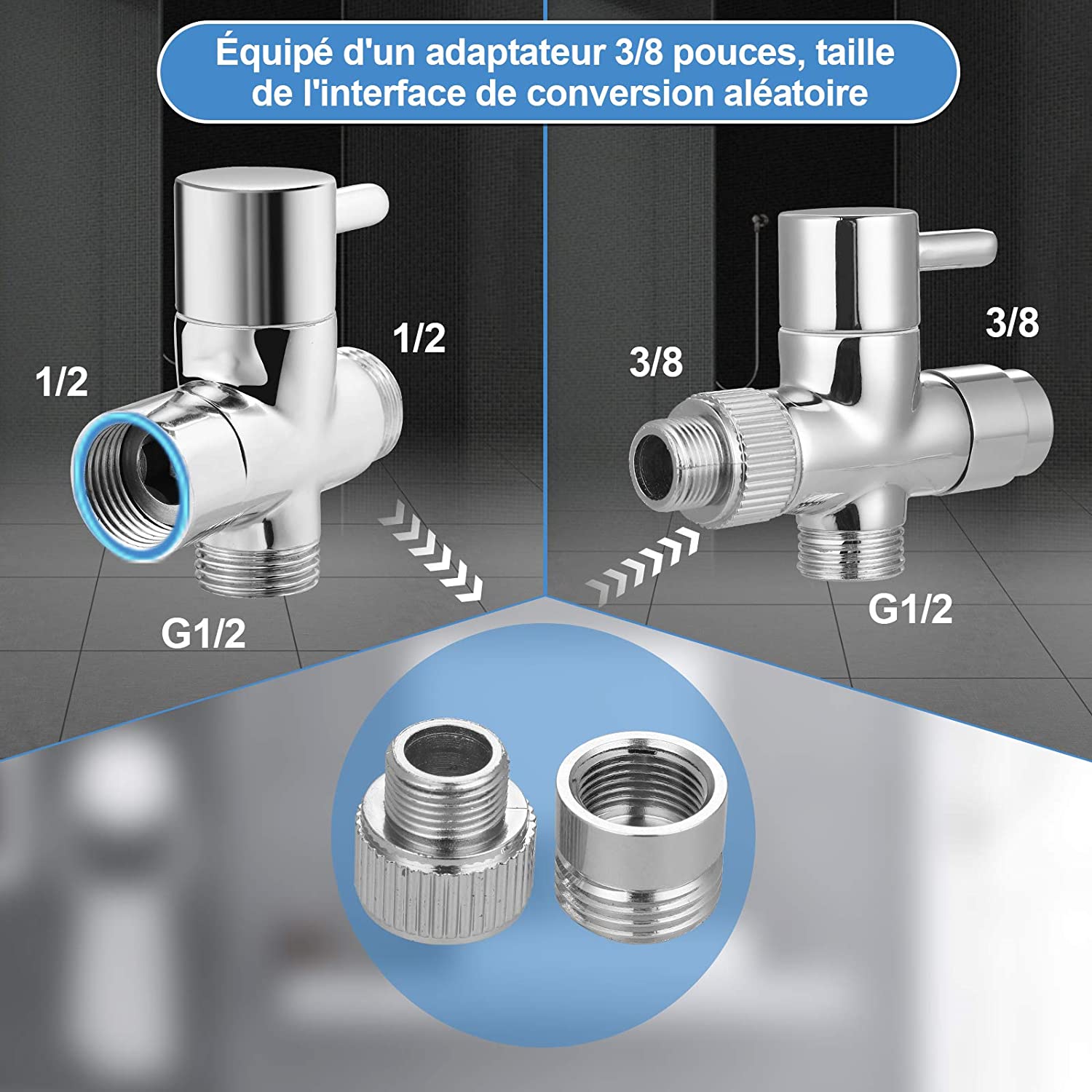 Rovtop Kit Douchette wc,Pomme de Douche Pour le Nettoyage de la Salle de Bain, Pulvérisateur pour L'hygiène Personnelle Quotidienne, Jeu de Tuyaux Mural (Argent) Rovtop Kit Douchette wc – Image 3