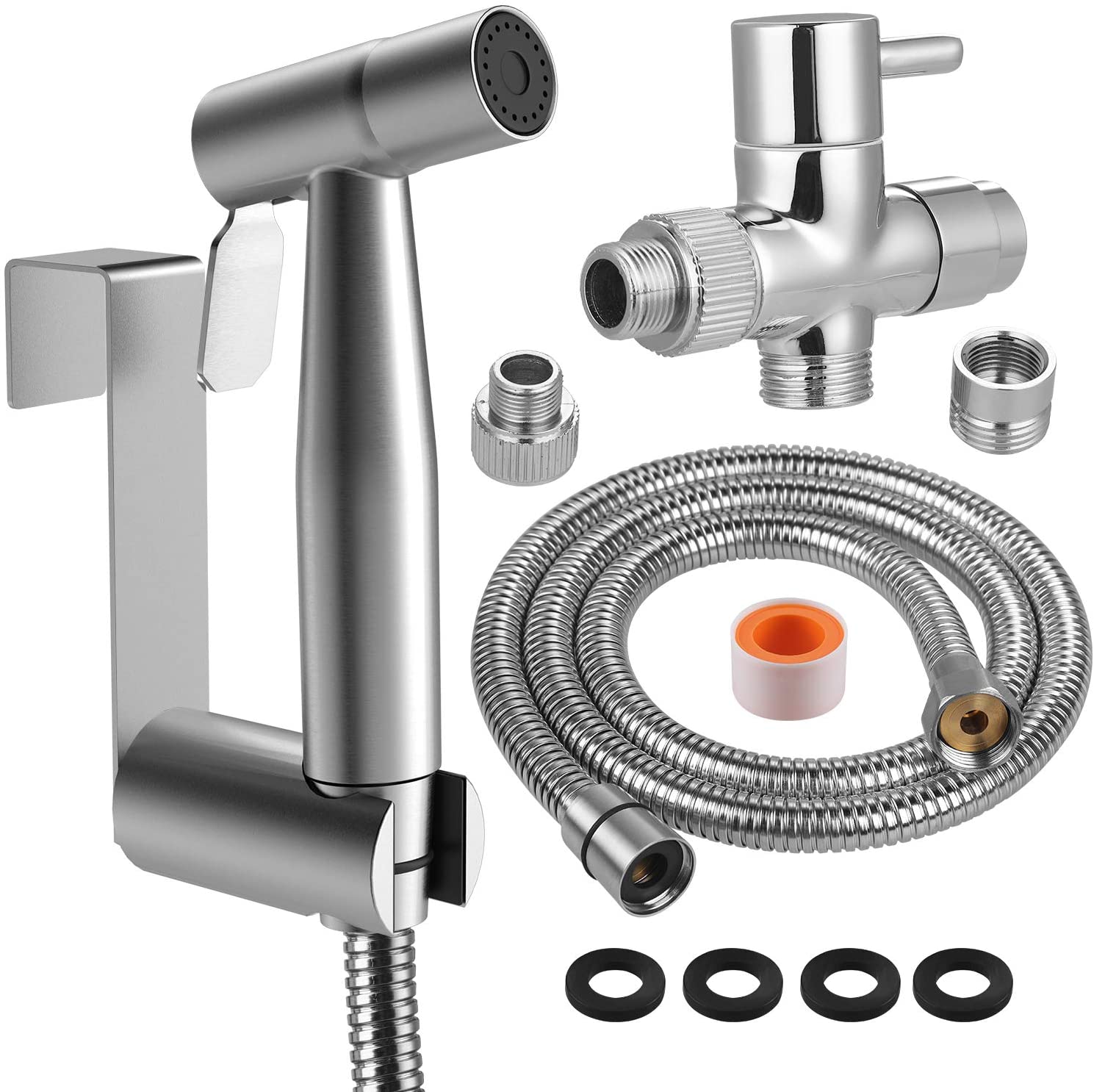 Rovtop Kit Douchette wc,Pomme de Douche Pour le Nettoyage de la Salle de Bain, Pulvérisateur pour L'hygiène Personnelle Quotidienne, Jeu de Tuyaux Mural (Argent) Rovtop Kit Douchette wc