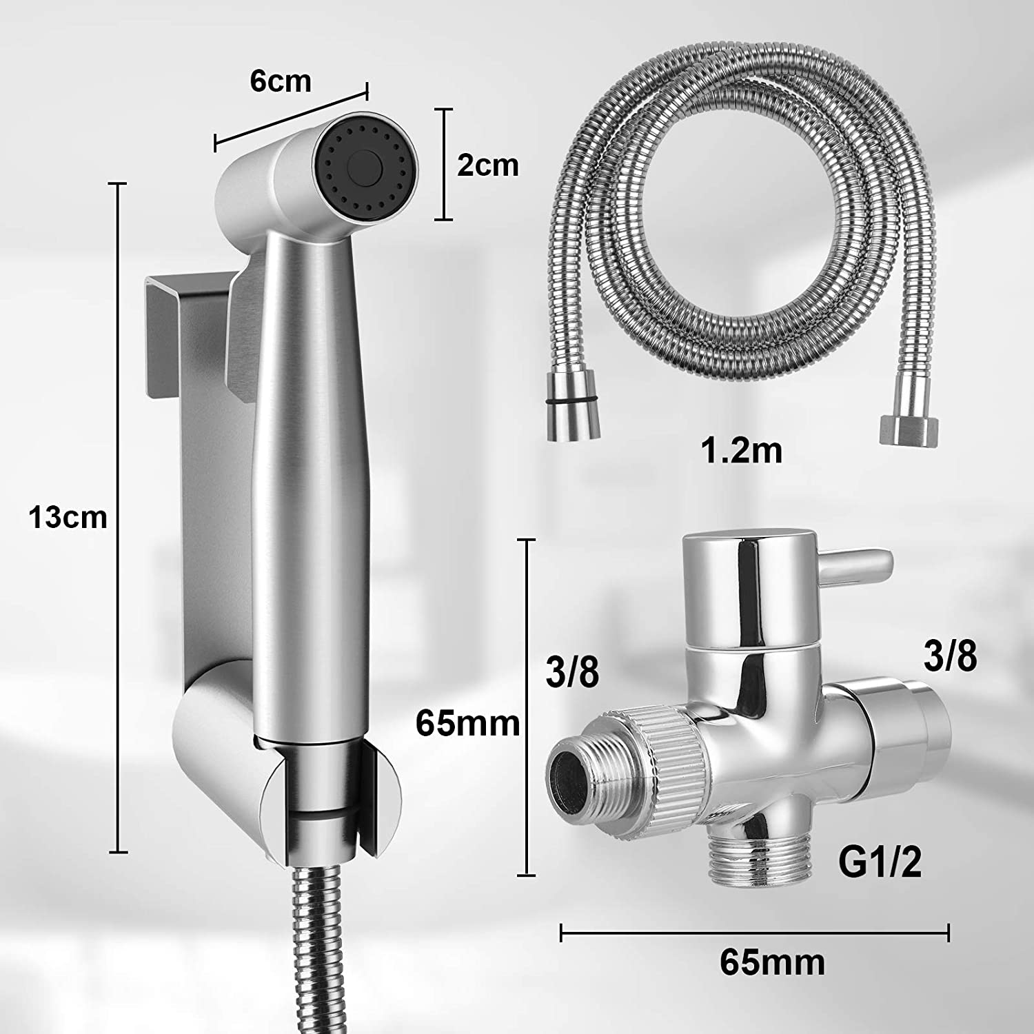 Rovtop Kit Douchette wc,Pomme de Douche Pour le Nettoyage de la Salle de Bain, Pulvérisateur pour L'hygiène Personnelle Quotidienne, Jeu de Tuyaux Mural (Argent) Rovtop Kit Douchette wc – Image 6